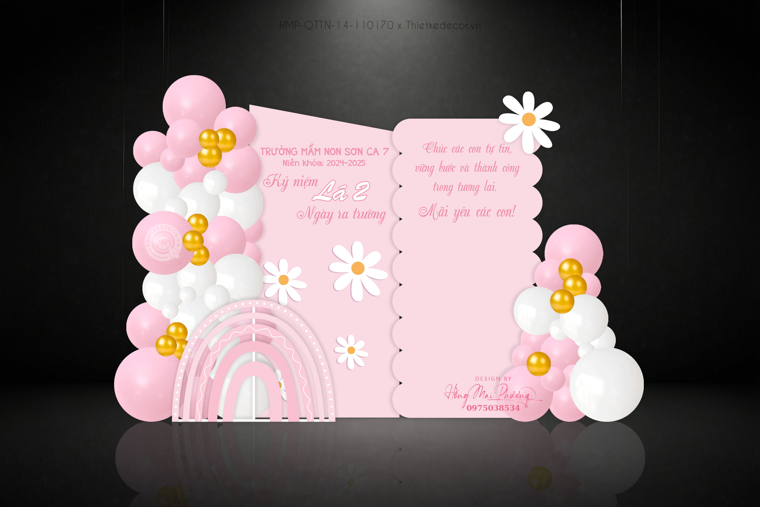 Lễ tổng kết tone hồng gắn hoa cúc dễ thương